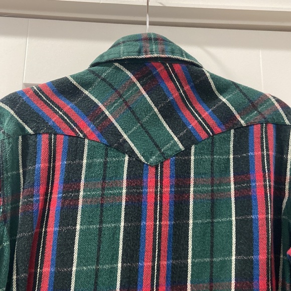 Vintage Wrangler western thick flannel Pearl snap button down men's large tall - Picture 11 of 11